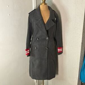 36.5 Striped Sleeve Double Breasted Trench Coat S Steampunk Rocker Military